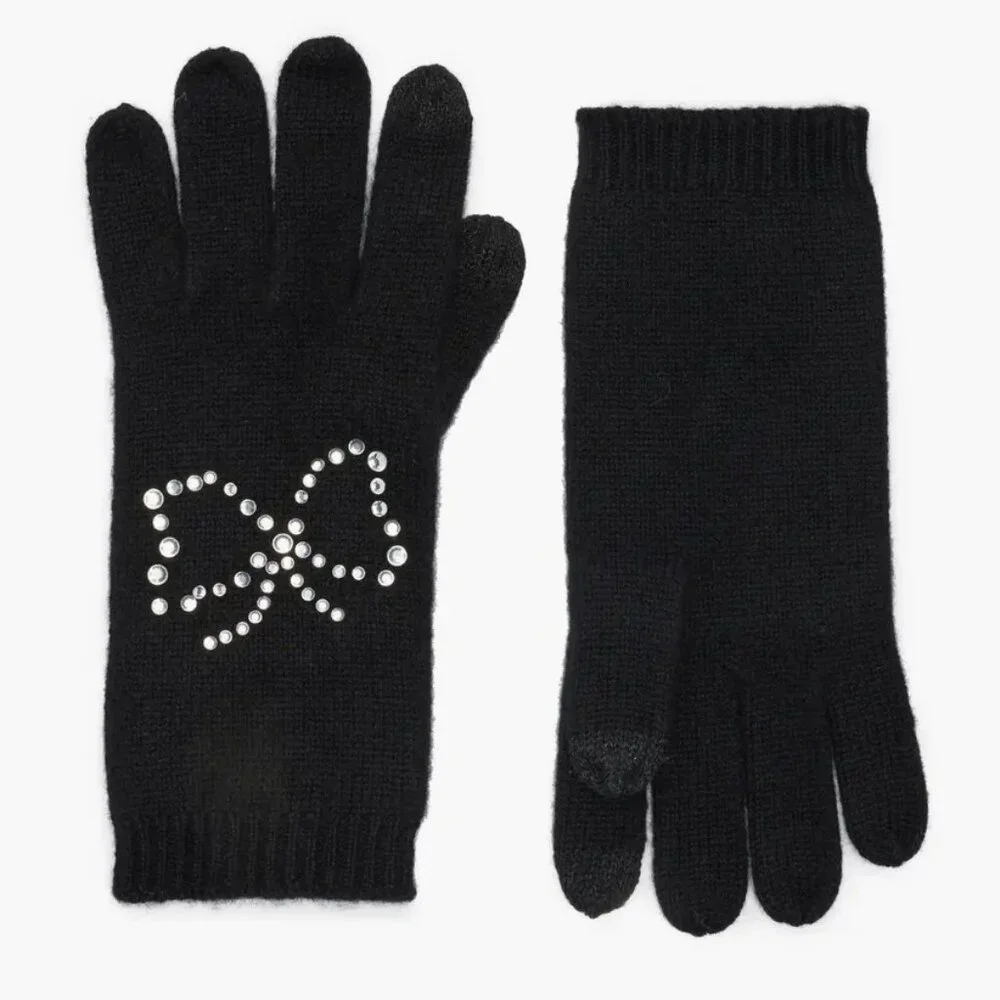 Sofia Cashmere Stud Bow Cashmere Gloves Black